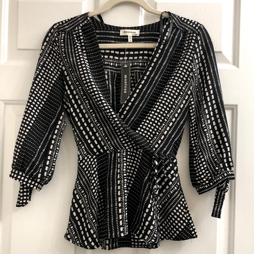 Black with White Polka Dotted Cross Body Blouse